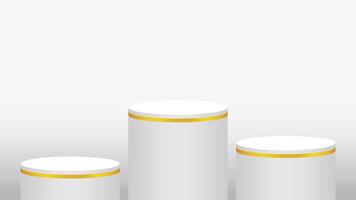 pedestal cylinder circle 3 steps for cosmetics showcase, podium circle stage white grey and silver color, platform three steps and advertising copy space, podium round five layers of products display vector