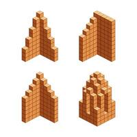 wooden cubes isometric for children learning, tower wood cubes sample different isolated on white, 3d cubes wood for logic counting of preschool children, block wood square for mathematical game kid vector