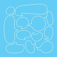 speech balloon ellipse isolated on blue, speech bubble outline sign of communication symbol, art line white speech bubble for talk text, balloon message icon, dialog chatting graphic for icon talk vector