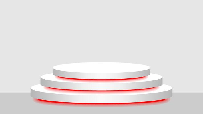 circle pedestal 3d white and red light neon lamp glowing, cosmetics display modern and led light, podium stage show for position decor red fluorescent glow light, pedestal box for product place