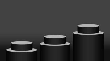 black pedestal cylinder circle 3 steps for cosmetics showcase, 3d podium circle stage black grey color, platform three steps for advertising copy space, black podium round for product display vector