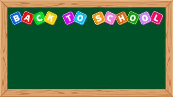 back to school text on blackboard school for banner background, cute lettering back to school on chalkboard frame for alphabet writing, banner ad blackboard green for copy space and wood frame brown vector