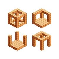 wooden cube isometrics for children learning, tower wood cubes sample different, 3d cubes wood for logic counting of preschool children, block wooden square for mathematical game kid vector
