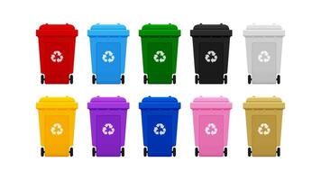 Bin Plastic Collection, Colorful Recycle Bin isolated on white background, Bins with Recycle Waste Symbol, Front view set of the Bins Plastic, 3r vector