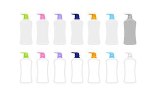 mock-up bottle plastic packaging isolated on white, bottle collection of cosmetic container design, template blank bottle for label graphic, empty bottle for lotion, cream or soap gel products vector
