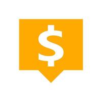 dollar currency symbol in speech bubble square shape for icon, orange dollar money for app symbol isolated on white, currency digital dollar icons for financial concept vector