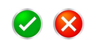 Basic Rcheckmark and x or confirm and deny circle icon button 3d for apps vector