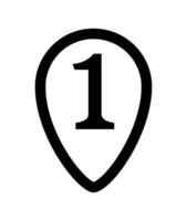 icon number 1 in black pin point isolated on white, flat currency one coin money, first symbol with circle shape, 1st symbol for success or quality, icon 1 of winner, simple number one for button vector