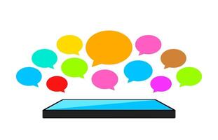 speech bubble colorful on smartphone screen, smart phone and speech bubble icon of social chat concept, dialog speech sign for copy space, talk conversation message symbol vector