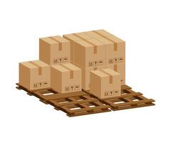 pile crate boxes 3d on wooden pallet, wood pallet with cardboard box in factory warehouse storage, cardboard parcel boxes stack of warehouse factory, packaging cargo, boxes brown on a white vector