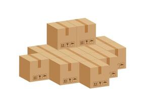 pile crate boxes 3d cube, cardboard box for factory warehouse storage, cardboard parcel boxes stack of warehouse factory, packaging cargo, boxes brown isolated on white vector