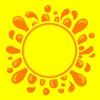orange juice water splash drop and circle for copy space, water blob orange flat isolated on yellow, pineapple juice splash flow, juice drop splatter simple for package design, blob splash for banner vector
