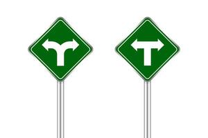 road sign of arrow pointing bend to left and right, traffic road sign green isolated on white, traffic sign turn left and right, warning caution sign and steel pole for direction signpost the way vector