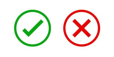 checkmark and x or confirm and deny circle icon button flat for apps and websites symbol, icon checkmark choice, checkbox button for choose, circle answer box for checklist, approval check sign button vector
