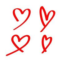 heart shape doodle line red isolated on white, heart shape art line sketch brush for valentine, heart shape sign with hand drawn for element wedding icon love card, draw a line heart shape simple vector