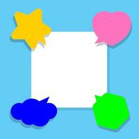 speech bubble colorful on square white for copy space text, cute speech bubble paper on empty frame for banner, square frame white space on light blue for message, dialog box for talk or thought idea vector