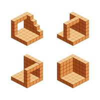wooden cubes isometric for children learning, tower wood cubes sample different, 3d cubes wood for logic counting of preschool children, block wooden square for mathematical game kids vector