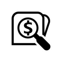 magnifying glass with dollar currency money for search icon, find button dollar money flat simple with magnifying glass, research icon and wallet symbol, dollar token money in search symbol for app vector