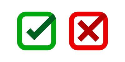 checkmark and x or confirm and deny square icon button for app and websites symbol, icon checkmark choice, checkbox button for choose, square answer box for checklist, approval check sign button vector