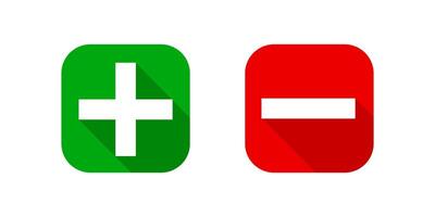 square minus and plus sign icons modern graphic, negative and positive symbol isolated on white, anode cathode sign red and green square button vector