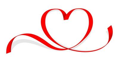 ribbon red heart shape isolated on white, ribbon line red heart-shaped, heart shape ribbon stripes red, copy space, border tape curl heart shaped for decoration greeting valentine card and mother day vector