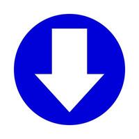 arrow pointing down white in circle blue for icon flat isolated on white, circle with arrow for button interface app, arrow sign of next or download upload concept, arrow simple symbol for direction vector