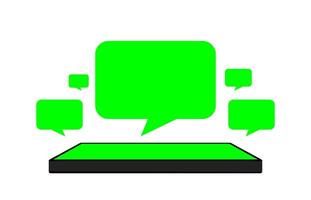 speech bubble green bright on smartphones green screen, smartphone and speech bubble icon of social chat concept, dialog speech sign for copy space, talk conversation message symbol vector