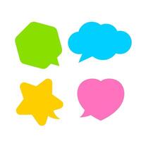 star shaped speech bubble yellow, heart shaped speech bubble pink, hexagon speech bubble green, cloud speech bubble blue, geometry balloon for text colorful isolated on white for copy space vector
