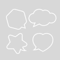 speech bubble white line isolated on grey, cute chatting symbol, star, heart shape, hexagon and cloud speech bubble white vector