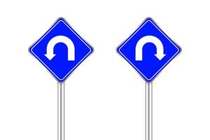 road sign of arrow pointing left and right u-turn, traffic road sign u-turn left and right isolated on white, warning caution sign and steel pole of direction signpost the way, traffic road sign blue vector