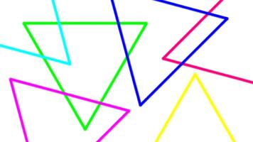 colorful light beam with triangle line shape for background, neon light effect on white color, geometric triangle LED light be bright, neon light beam colorful triangle shape for wallpaper graphic vector