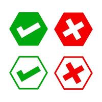 hexagon check mark and x or confirm and deny, hexagon button checkmark for apps or websites, icon checklist choice, checkbox button for choose, hexagon answer box for check mark vector