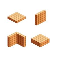 wooden cube isometric for children learning, tower wood cubes sample different, 3d cubes wood for logic counting of preschool children, block wooden square for mathematical game kid vector