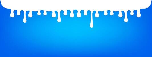 milk drops flowing on banner blue background, white milk drops dripping down from top, milk liquid splash splashing, fluid milk droplet strips, white ink drop fluid on blue, white drop splash blob vector