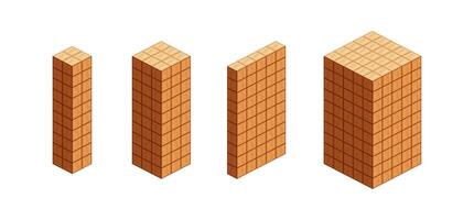 wooden cubes isometric for children learning, tower wood cubes sample different isolated on white, 3d cubes wood for logic counting of preschool children, block wooden square for mathematical game kid vector
