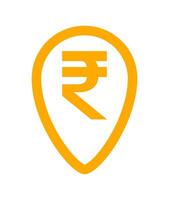 rupee currency symbol in pin point for icon isolated on white, rupee money for app symbol, orange simple flat rupee money, currency digital rupee coin for financial concept vector
