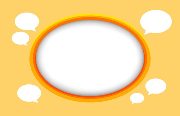 modern ellipse frame on orange and speech bubble white for banner background, banner frame circle shape for message, orange ellipse and white frame for copy space, modern orange frame for text
