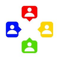 speech bubble with people symbol for icon isolated on white, simple person symbol in square speech bubble frame for communication concept, group of people symbol, relationships or individuals icons vector