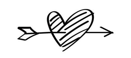 heart shape with arrow line isolated on white, heart pierced by an arrow for valentine's day concept, arrow and heart for clip art black line, arrows hitting a heart shaped target vector
