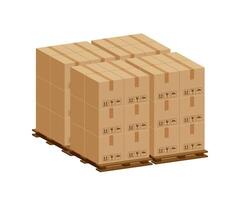pile crate boxes 3d on wooden pallet, wood pallet with cardboard box in factory warehouse storage, cardboard parcel boxes stack of warehouse factory, packaging cargo, boxes brown isolated on white vector