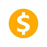 dollar currency coin orange for icon on white, coin dollar money yellow gold for icon, dollar money symbol in circle coin shape, flat icon currency coin for button info graphics simple vector