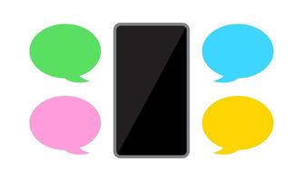 smartphone and speech bubble, chat concept, dialog box for copy space message, smartphone with bubbles speech for messaging dialog, chatting with chat bot robot on cellphone, messaging bubbles flat vector