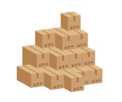 pile crate boxes 3d cube, cardboard box for factory warehouse storage, cardboard parcel boxes stack of warehouse factory, packaging cargo, boxes brown on white background vector