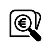 magnifying glass with euro currency money search icon, euro coin with magnifying glass for button app, research icon wallet, euro money symbol in search symbol isolated on white vector