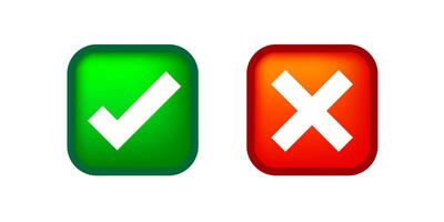 checkmark and x or confirm and deny circle icon button 3d for app vector