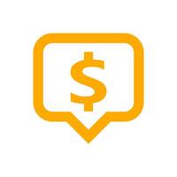 dollar currency symbol in speech bubble square shape for icon, orange dollar money for app symbol isolated on white, currency digital dollar icon for financial concept vector