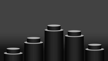 black pedestal cylinder circle five steps for cosmetics showcase, 3d podium circle stage black grey color, platform 5 steps for advertising copy space, podium round five layer for products display vector