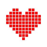 heart shape red pixel isolated on white background, square red pixel heart shape for clip art, cute pixel heart shape icon, simple heart red plain square tile pattern concept, love sign for valentine vector