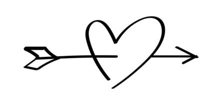 heart shape with arrow line isolated on white, heart pierced by an arrow for valentine's day concept, arrow and heart for clip art black line, arrows hitting a heart shape target vector