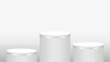 pedestal cylinder circle 3 steps for cosmetics showcase, podium circle stage white grey and silver color, platform three steps and advertising copy space, podium round layers of product display vector